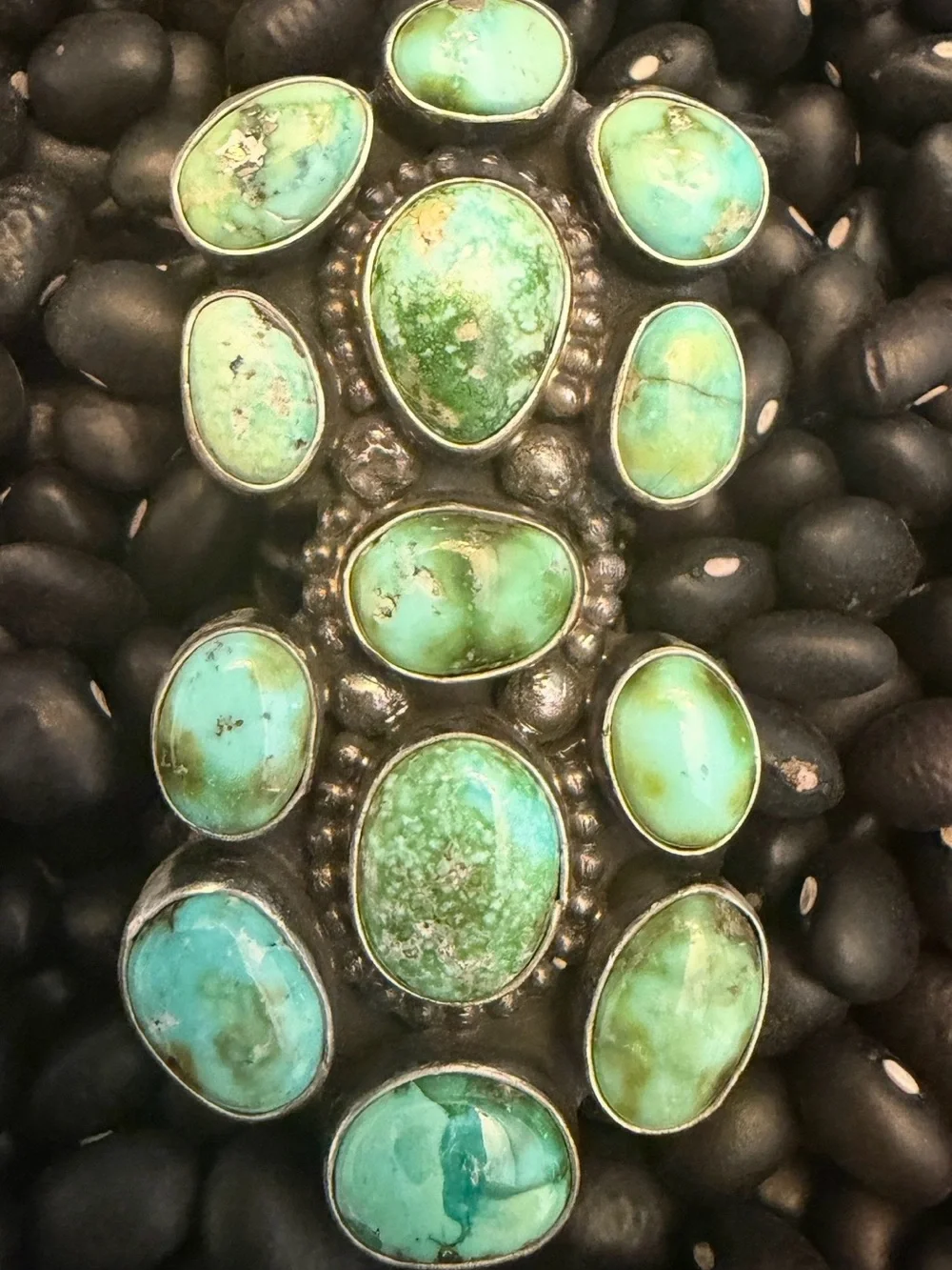 13 Stone Sonoran Turquoise Native Handmade Statement Ring - Green/Blue - Picture 1 of 8